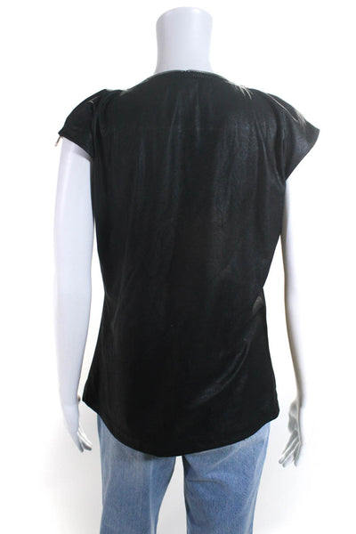 Wayne Womens Faux Leather Crinkled Sleeveless Asymmetrical Neck Top Black Size 4