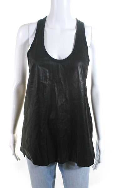 Rag & Bone Womens Leather Split Hem Scoop Neck Sleeveless Tank Top Black Size 2