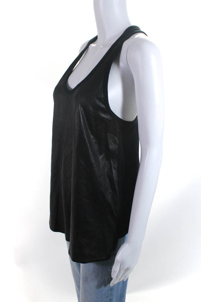 Rag & Bone Womens Leather Split Hem Scoop Neck Sleeveless Tank Top Black Size 2