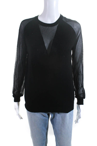 3.1 Phillip Lim Womens Merino Wool Mesh Long Sleeve Knit Top Black Size S