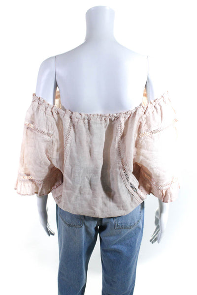 Sunday Tropez Womens Off The Shoulder Cut Out Ruffled Trim Blouse Pink Size OS