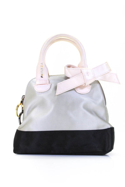 Paule Ka Womens Colorblock Double Zipped Bow Tied Accent Tote Handbag Gray