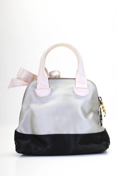 Paule Ka Womens Colorblock Double Zipped Bow Tied Accent Tote Handbag Gray