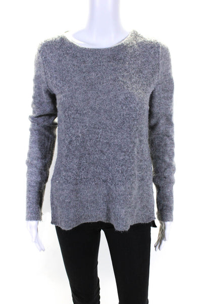 Rag & Bone Womens Suede Patch Crew Neck Side Split Sweater Gray Alpaca Size XS