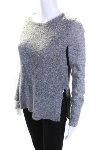 Rag & Bone Womens Suede Patch Crew Neck Side Split Sweater Gray Alpaca Size XS