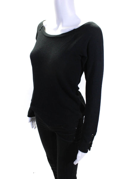 Generation Love Womens Long Sleeve Rib Knit Lace Up Top Blouse Black Size Small