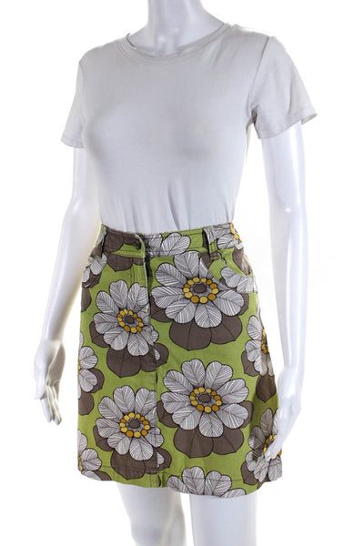 Boden Women's Cotton Floral Print Knee Length Mini Skirt Green Size 8