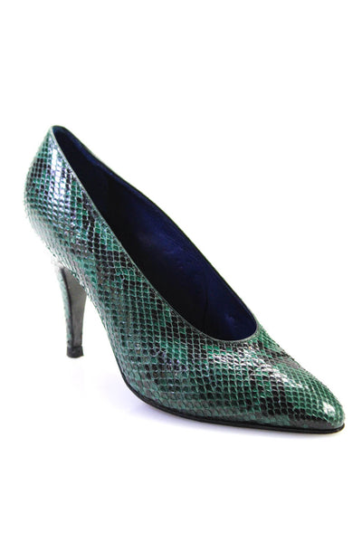 Isabel Canovas Womens Textured Python Round Stiletto Heels Pumps Green Size 6