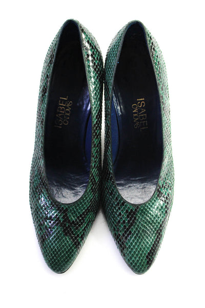 Isabel Canovas Womens Textured Python Round Stiletto Heels Pumps Green Size 6