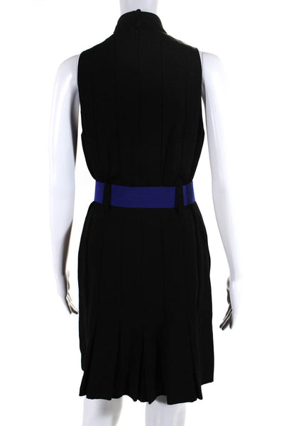Nicole Miller Womens Back Zip Sleeveless Belted Sheath Dress Black Blue Size 8