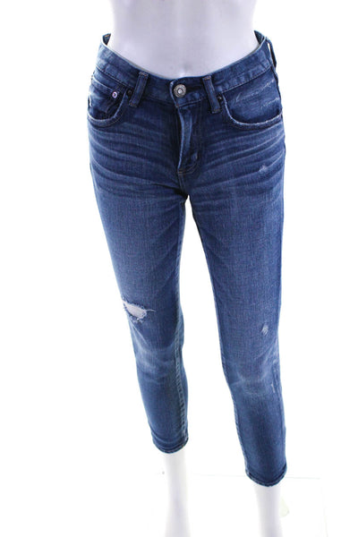 Moussy Womens Mid Rise Distressed Skinny Ankle Jeans Pants Blue Size 25