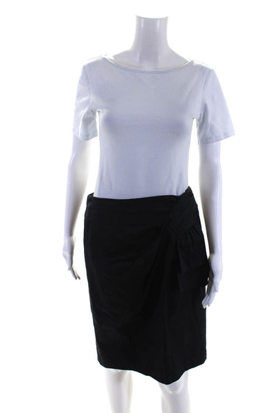 Nanette Lepore Womens Cotton Lined Draped Knee Length Pencil Skirt Black Size 8