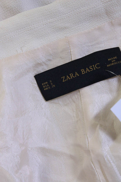 Zara Basic Womens Woven Notched Collar Open Front Short Blazer Beige Size S
