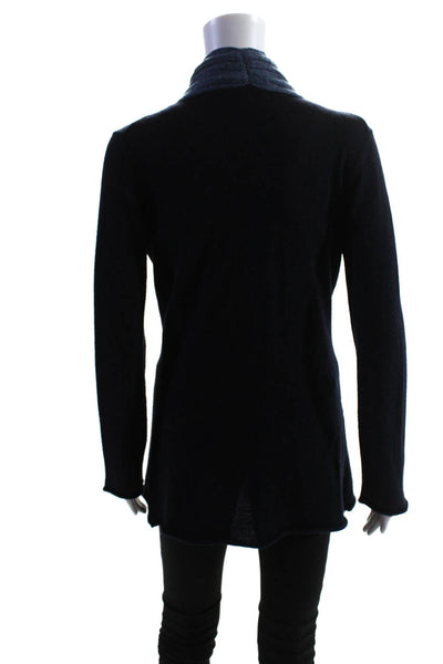 Bibelot Womens Navy Wool Cowl Neck Long Sleeve Cardigan Sweater Top Size M