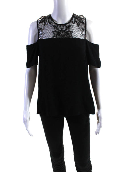 ALC Womens Black Lace Trim Cold Shoulder Short Sleeve Blouse Top Size 8