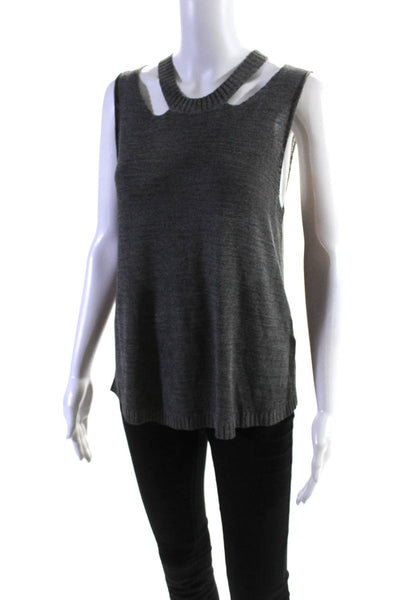 Jonathan Simkhai Womens Gray Crew Neck Cold Shoulder Sleeveless Tank Top Size S