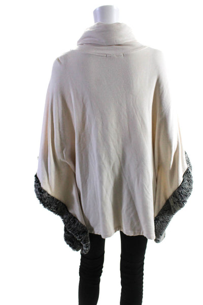 Capote Womens Cream Gray Fuzzy Edge Cowl Neck Poncho Sweater Top Size S/M