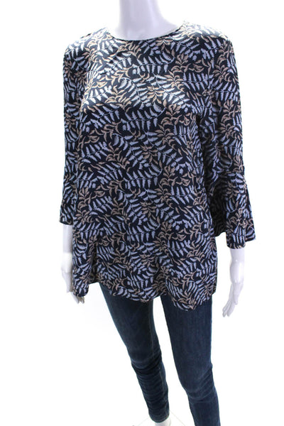 Lafayette 148 New York Womens Silk Floral Print Long Sleeve Blouse Blue Size S