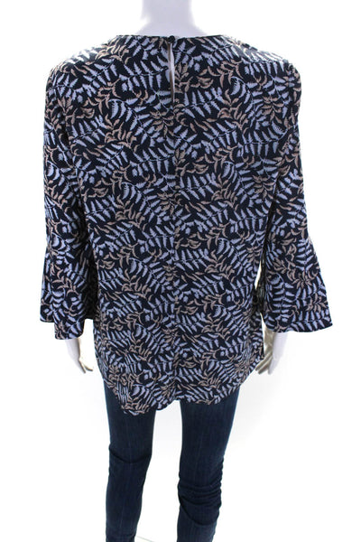 Lafayette 148 New York Womens Silk Floral Print Long Sleeve Blouse Blue Size S