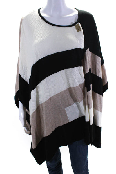 Calvin Klein Womens Striped Side Slit Turn Lock Poncho Sweater Beige Size OS