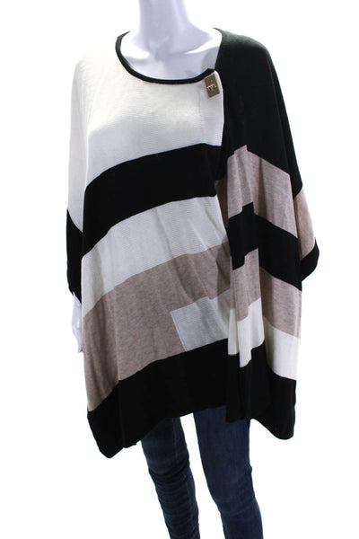 Calvin Klein Womens Striped Side Slit Turn Lock Poncho Sweater Beige Size OS