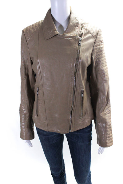 BB Dakota Womens Leather Darted Zipped Collared Long Sleeve Jacket Brown Size M