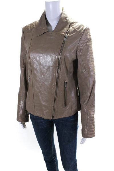 BB Dakota Womens Leather Darted Zipped Collared Long Sleeve Jacket Brown Size M