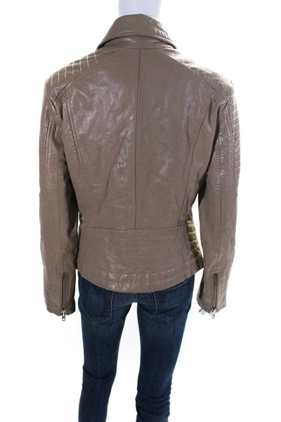 BB Dakota Womens Leather Darted Zipped Collared Long Sleeve Jacket Brown Size M