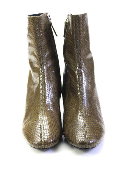 Rosanna Womens Side Zip Block Heel Snake Embossed Booties Brown Leather Size 37