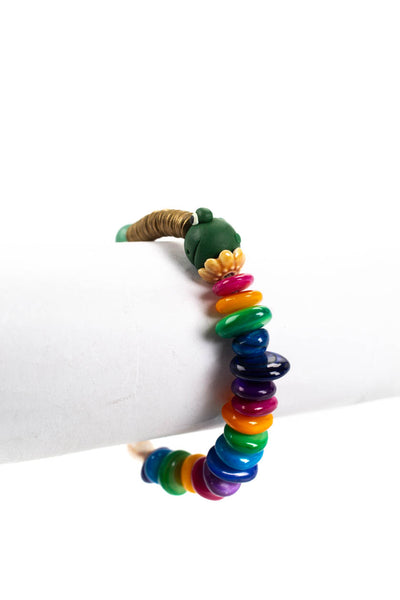 Designer Womens Rainbow Beaded Frog Pearl Elastic Bracelet Multicolor
