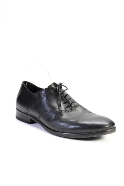 M.Gemi Mens Solid Black Leather Lace Up Brogue Oxford Shoes Size 10