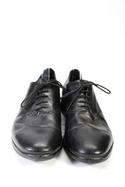 M.Gemi Mens Solid Black Leather Lace Up Brogue Oxford Shoes Size 10