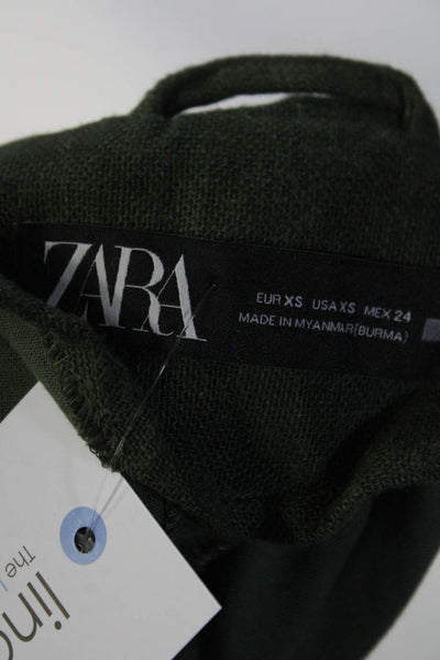 Zara Womens Single Button Notched Lapel Woven Blazer Jacket Green Size XS
