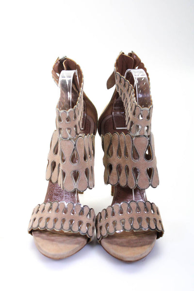 Alaia Womens Back Zip Stiletto Wavy Ankle Strap Sandals Brown Suede Size 38
