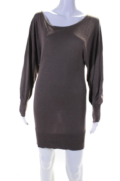 Magaschoni Womens Long Sleeve Scoop Neck Mini Sweater Dress Brown Size XS