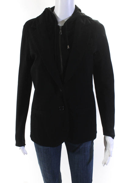 Drew Womens Hooded Zip One Button Ponte Blazer Jacket Black Size Small