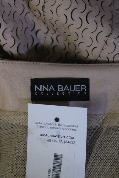 Nina Bauer Collection Womens Laser Cut Faux Leather Full Zip Jacket Beige Small