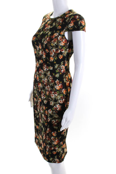 W by Worth Womens Floral Print Cap Sleeve Knee Length Sheath Dress Black Size 0