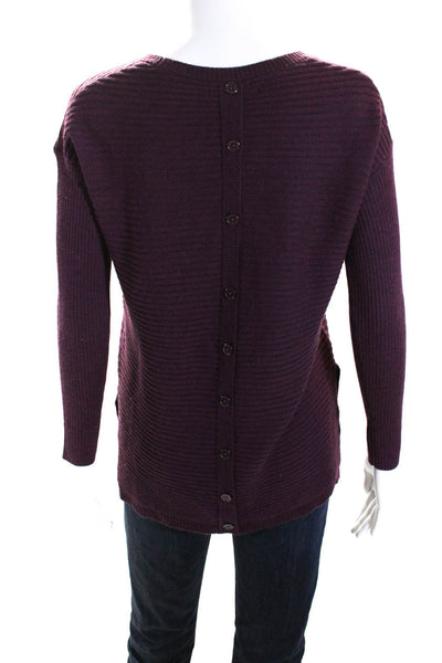 Tahari Womens Ribbed Buttoned Long Sleeve Pullover Sweater Purple Size S