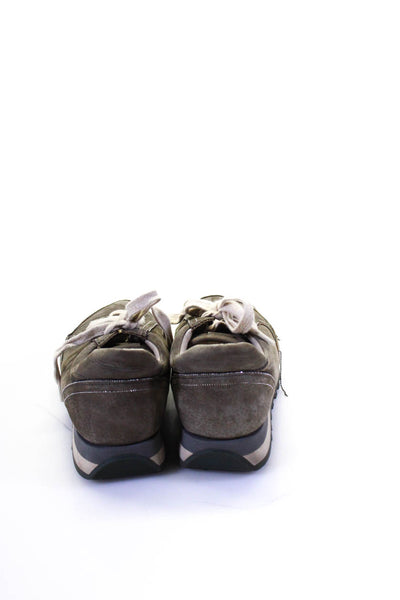 Brunello Cucinelli Womens Suede Metallic Low Top Sneakers Green Size 7.5US 37.5E