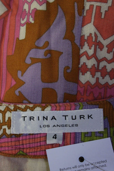 Trina Turk Womens Short Sleeve V Neck Printed Sheath Dress Pink Multi Size 4