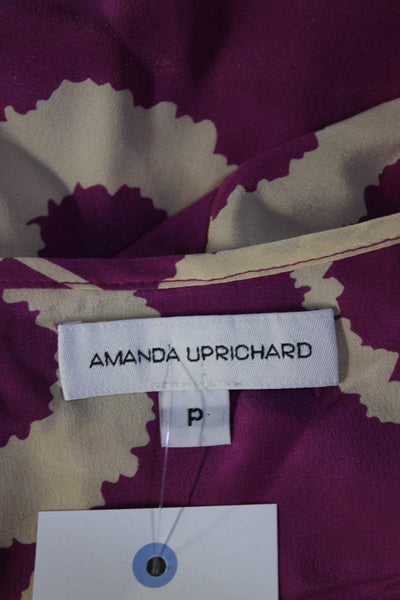 Amanda Uprichard Womens Sleeveless V Neck Ruffled Silk Dress Pink White Petite