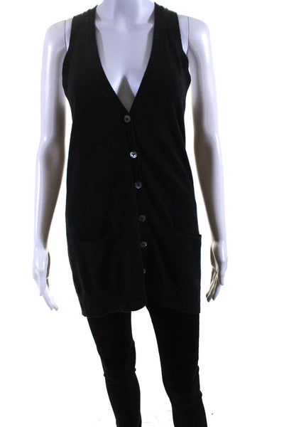Vince Womens Button Front V Neck Cashmere Sweater Vest Gray Size Small