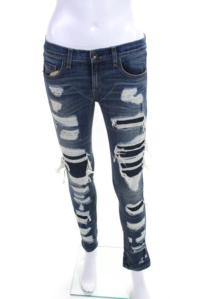 Rag & Bone Jean Womens High Rise Distressed Dre Slim Jeans Blue Size 26