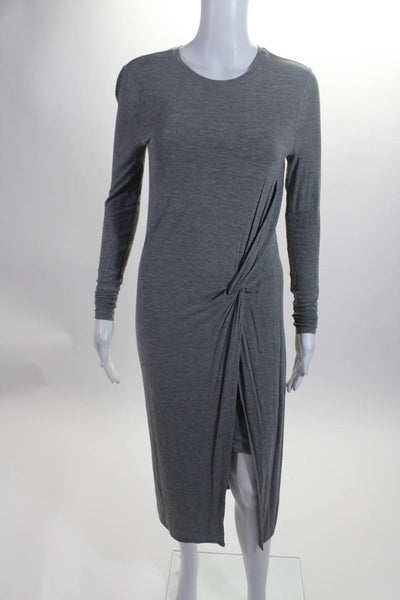 BCBG Max Azria Womens Twist Knot Front Slit Shirt Dress Gray Size Extra Small