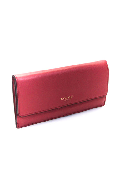 Coach Womens Leather Snap Buttoned Flapped Folded Card Wallet Pink