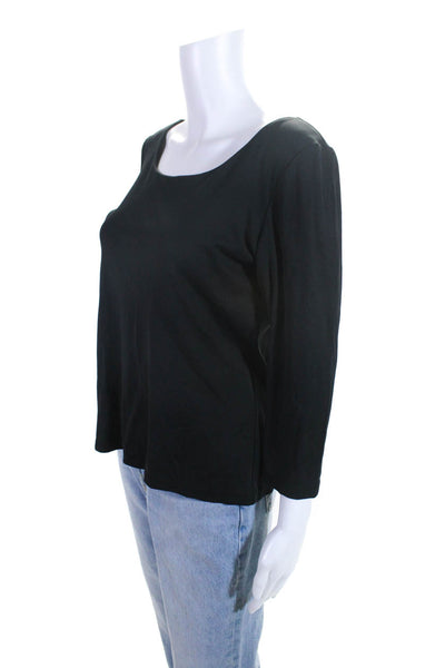 Nina Mclemore Womens Scoop Neck 3/4 Sleeve Top Tee Shirt Blouse Black Medium