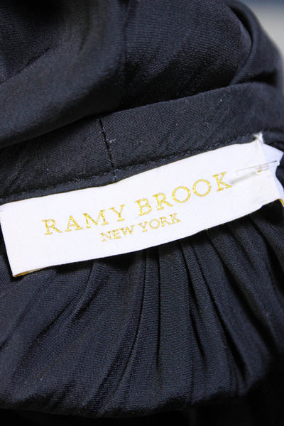 Ramy Brook Womens Pleated Tied V-Neck Long Sleeve Pullover Blouse Black Size M