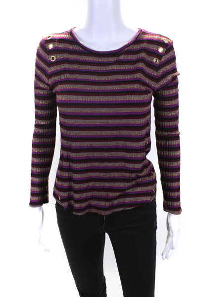 Generation Love Womens Striped Print Grommet Studded Ribbed Top Purple Size S