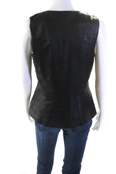 Theory Womens Leather Side Zip Sleeveless Lined Peplum Top Blouse Black Size M